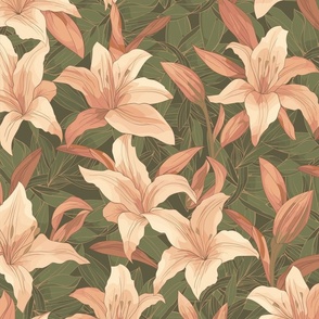 Seamless repeating pattern of lily flowers