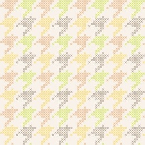 Small scale classic faux cross stitch hounds tooth pattern, for nursery, baby rooms, kids apparel, baby accessories, calming wallpaper, fresh pastel bed linen, crafts and curtains - lime green, yellow and orange