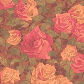 Seamless repeating pattern of yellow and pink roses