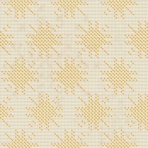 Cross Stitch Sun - gold on checkered light background