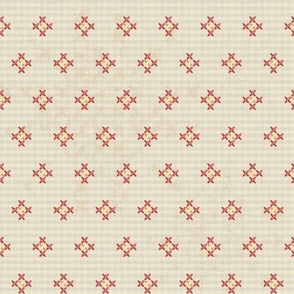 Cross Stitch Flower - gold on checkered light background