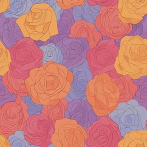 Seamless repeating pattern of colorful roses