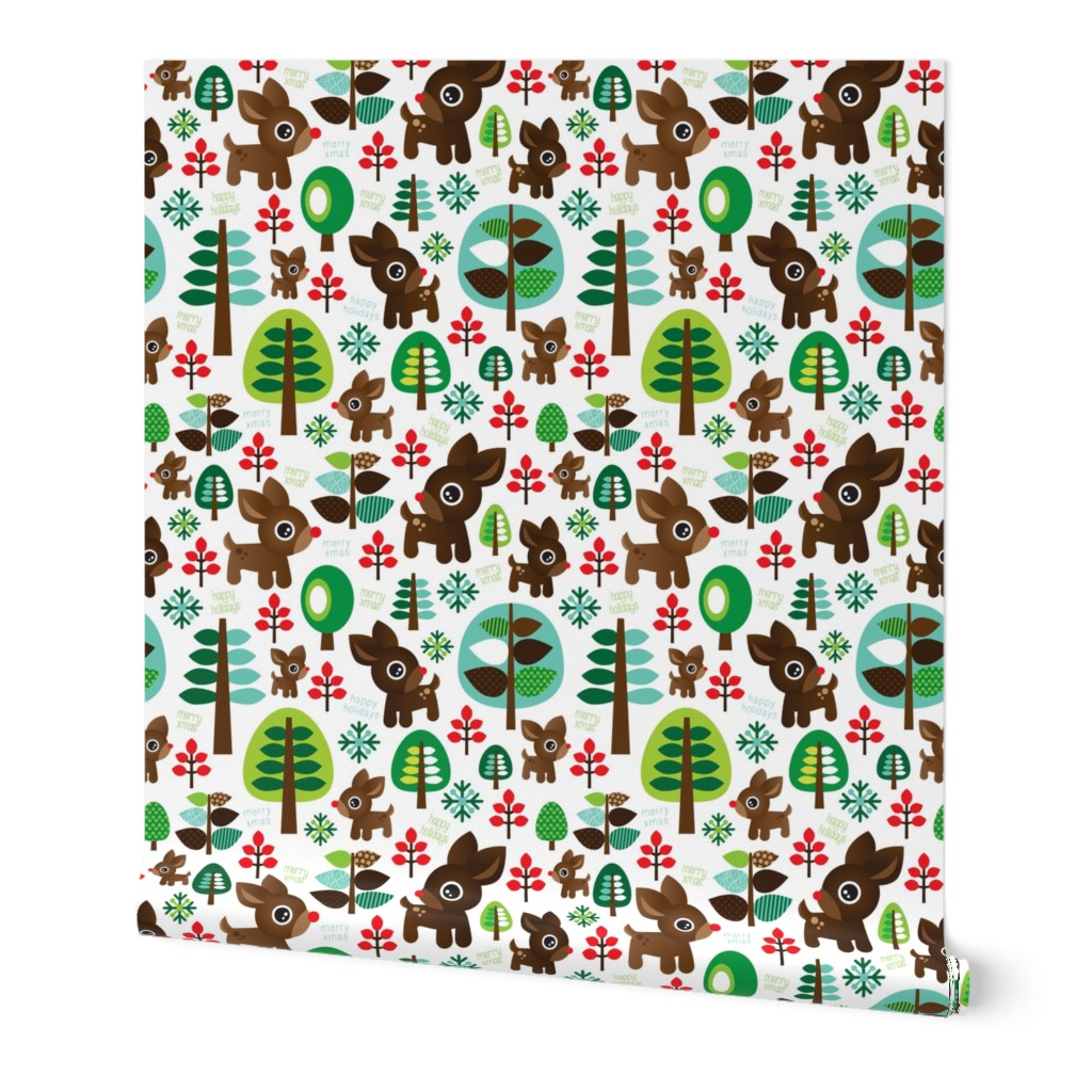 Retro reindeer christmas fabric pattern