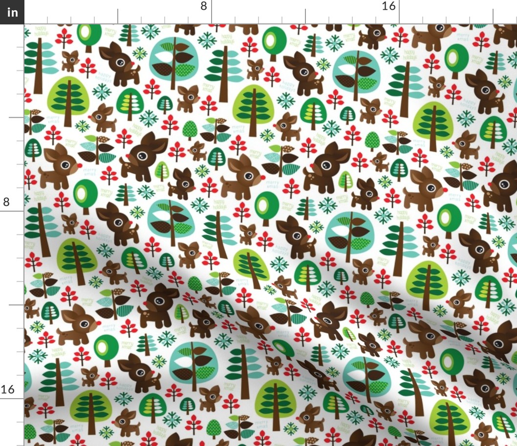 Retro reindeer christmas fabric pattern