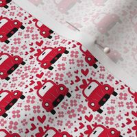 Small Scale Love Bug Little Red Cars Hearts and Flowers on White