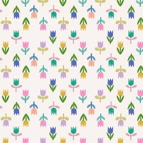 Colorful simple tulips - happy floral with flowers in peach, yellow, pink, blue, purple and green - extra small