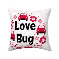 18x18 Panel Love Bug Little Red Cars Hearts and Flowers for DIY Lovey Throw Pillow or Cushion Cover