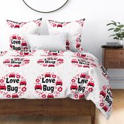 18x18 Panel Love Bug Little Red Cars Hearts and Flowers for DIY Lovey Throw Pillow or Cushion Cover