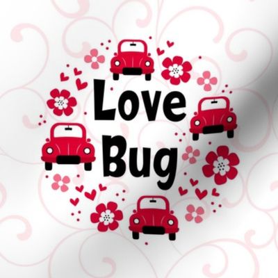 6" Circle Panel Love Bug Little Red Cars Hearts and Flowers for Embroidery Hoop Projects Quilt Squares Potholders