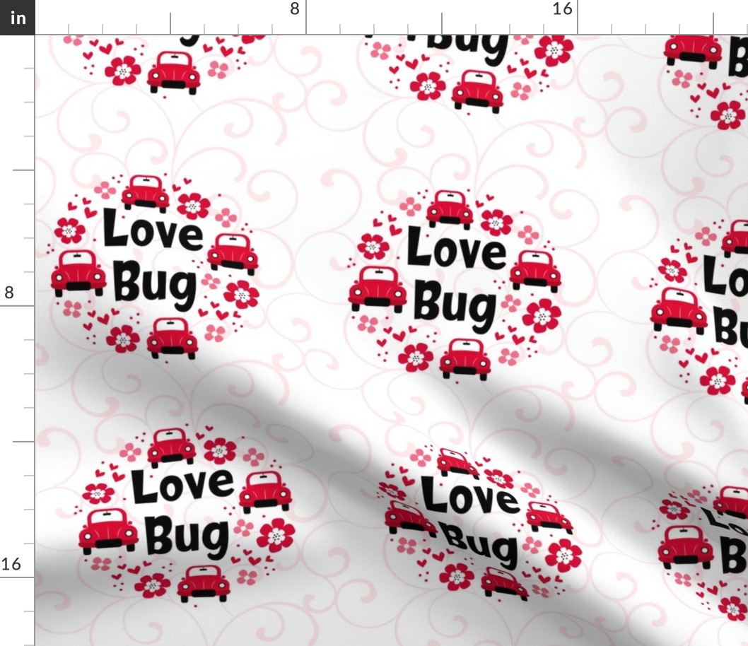 6" Circle Panel Love Bug Little Red Cars Hearts and Flowers for Embroidery Hoop Projects Quilt Squares Potholders
