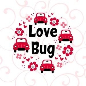 4" Circle Panel Love Bug Little Red Cars Hearts and Flowers for Embroidery Hoop Projects Iron on Patches Quilt Squares