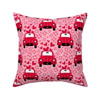 Large Scale Love Bug Little Red Cars Hearts and Flowers on Pink