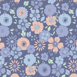 Light periwinkle Small blue tone cute retro flowers