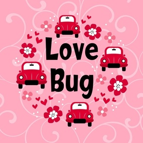 18x18 Panel Love Bug Little Red Cars Hearts and Flowers for DIY Lovey Throw Pillow or Cushion Cover 