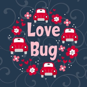 18x18 Panel Love Bug Little Red Cars Hearts and Flowers for DIY Lovey Throw Pillow or Cushion Cover