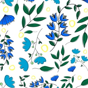 Doodle Flowers in Shades of Blue 