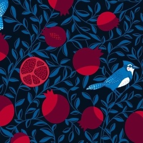 Pomegranate and blue jays_blue