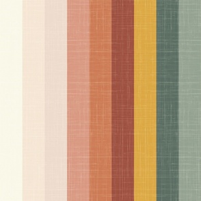 boho casual stripe - green yellow terracotta wide stripes - textured stripe wallpaper and fabric