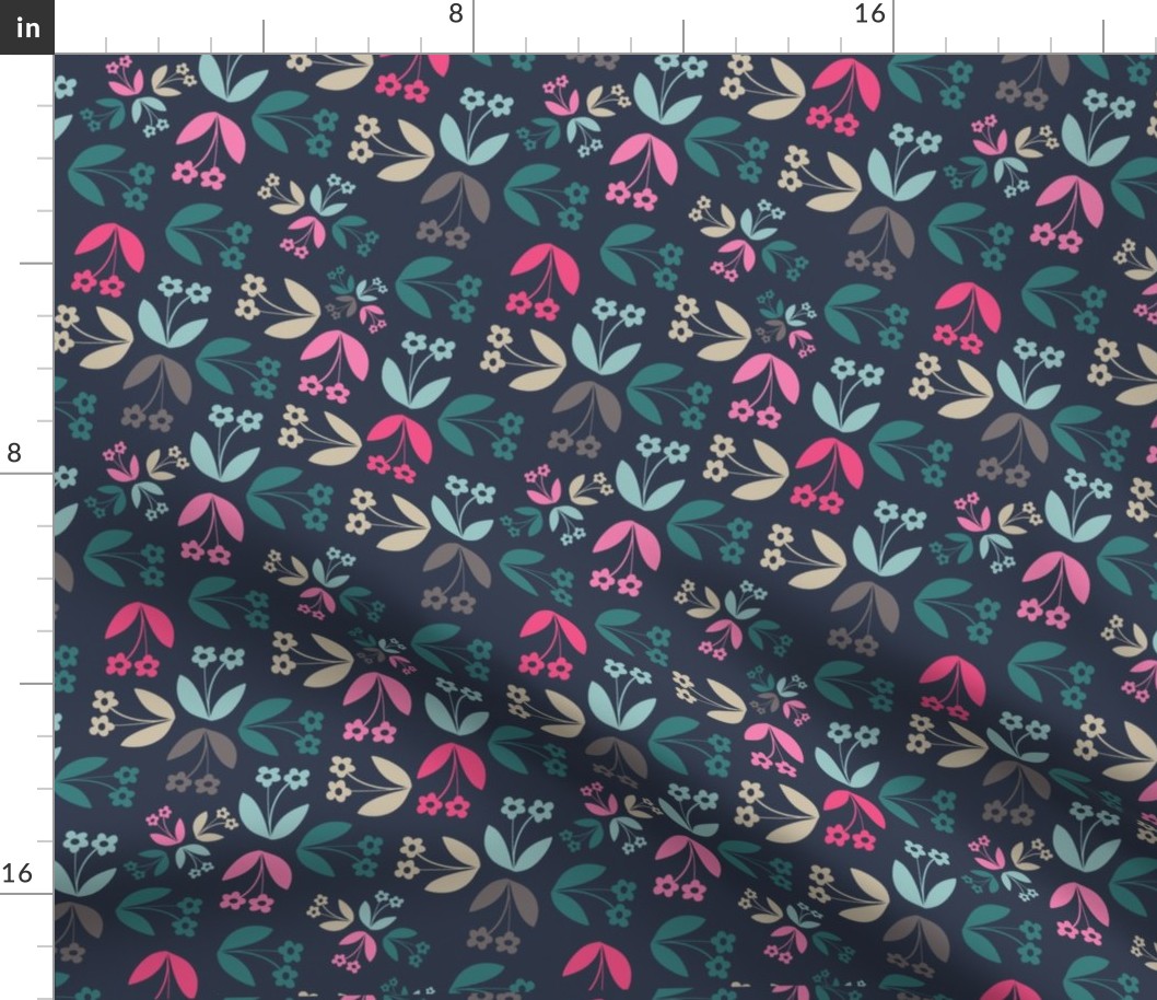 Double Blooms  - Colors on Navy
