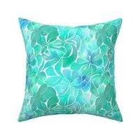 Abstract Watercolor Flower Pattern Fresh Teal Green Smaller Scale