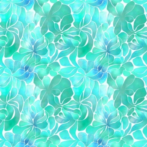 Abstract Watercolor Flower Pattern Fresh Teal Green Smaller Scale