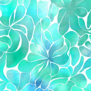 Abstract Watercolor Flower Pattern Fresh Teal Green