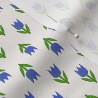 Simple blue and green tulip flower on white - up and down floral - extra small 