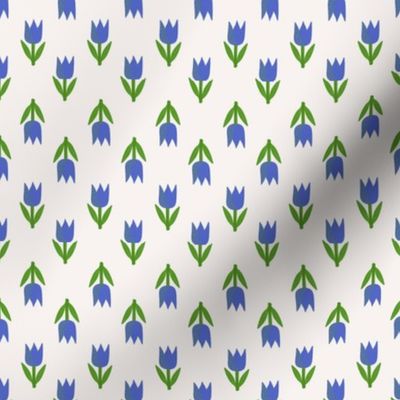 Simple blue and green tulip flower on white - up and down floral - extra small 