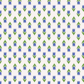 Simple blue and green tulip flower on white - up and down floral - small
