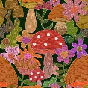 Toadstools and flowers cross-stitch applique