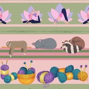 Sloth yoga raccoon naps stripes with knitting and crochet yarn