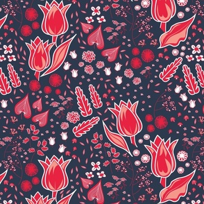 Becca Red Tulips - Dark Blue Background Large scale