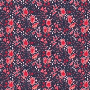 Becca Red Tulips - Dark Blue Background Small Scale