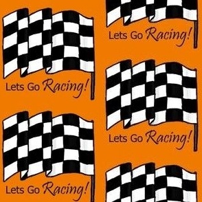 checkered flag lets go racing on orange