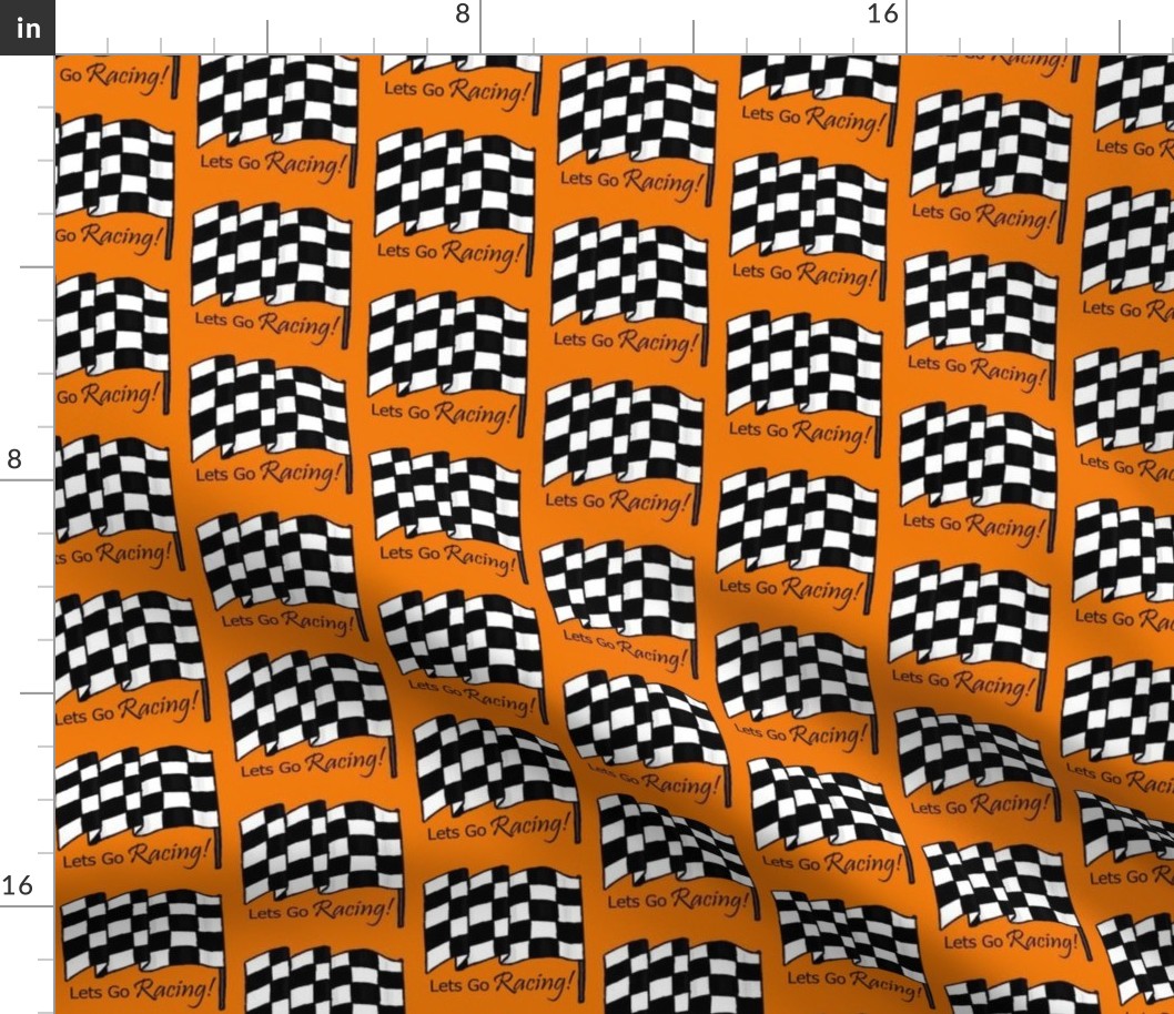 checkered flag lets go racing on orange