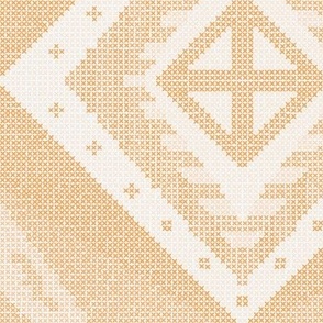 $ Large scale tribal ethnic boho diamond faux cross-stitch lattice pattern in soft yellow and cream - for grass cloth wallpaper, teenager duvet cover, kids bed linen, boho cushions, vintage tablecloths, bohemian geometric crafts 