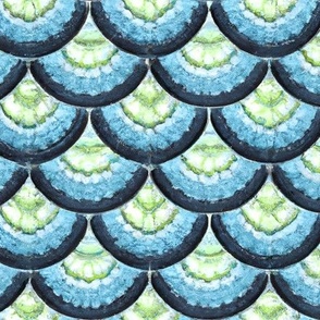 Rustic Zellige Fish Scale Tiles in Spring Green and Denim