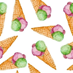 Pink and Green Popsicle Ice Cream Watercolor Pattern