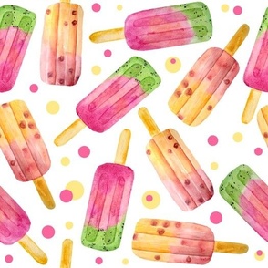 Pink and Green Popsicle Ice Cream Watercolor Pattern