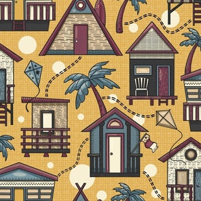 Beach Vibes, The Beach House Vacation  / Mid-Century Muted Colors Version / Large Scale, Wallpaper