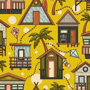 Beach Vibes, The Beach House Vacation  / Mid-Century Warm Colors Version / Large Scale, Wallpaper