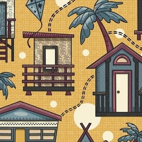 Beach Vibes, The Beach House Vacation  / Mid-Century Muted Colors Version / Medium Scale