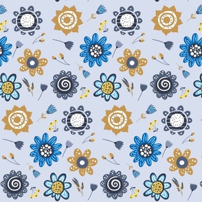 Beige and blue flowers
