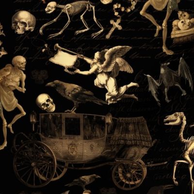 14” Victorian dark academia Nightmare, Edwardian bewitched woman,goth wallpaper halloween aesthetic  skeletons, skulls, sepia black