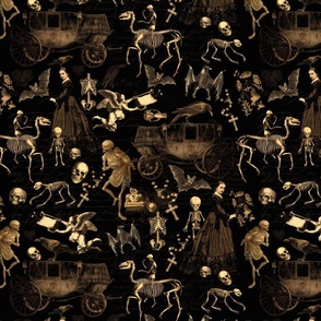 14” Victorian dark academia Nightmare, Edwardian bewitched woman,goth wallpaper halloween aesthetic  skeletons, skulls, sepia black