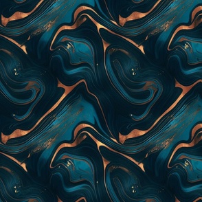 Teal Blue And Copper De Luxe Marble Texture Smaller Scale