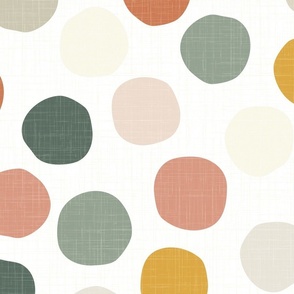 large boho casual dots - green yellow terracotta - textured crooked dots wallpaper and fabric