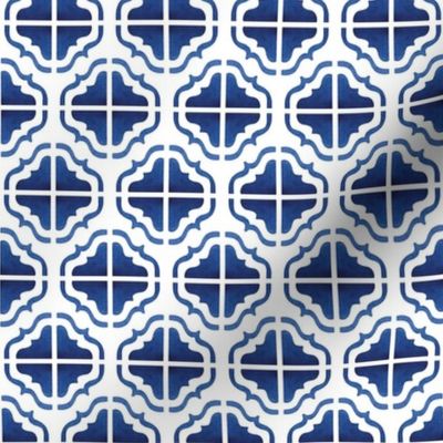 Blue and White Boho Ornate Tile 6 inch