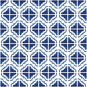 Blue and White Boho Ornate Tile 12 inch