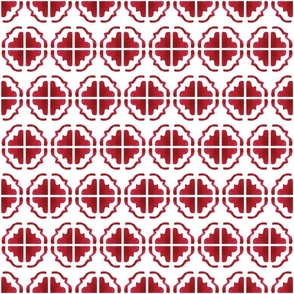 Red and White Boho Ornate Tile 12 inch